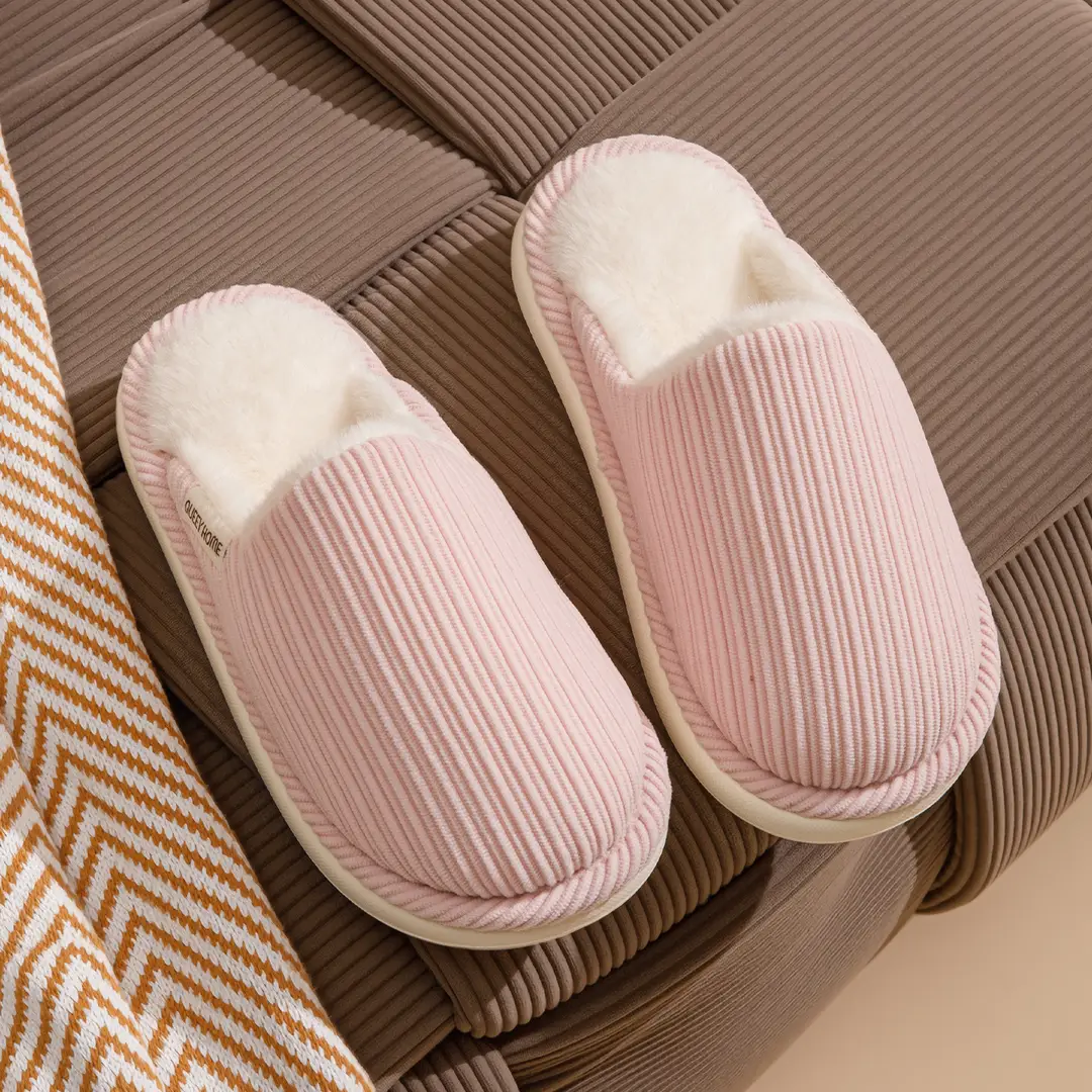 Corduroy Winter Cotton Slippers for Women, Warm and Non-Slip, Couples Home Fleece-Lined Toe-Toe Furry Slippers for Men, Autumn and Winter - Image 7