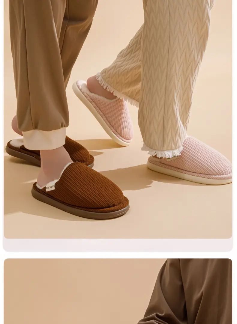 Corduroy Winter Cotton Slippers for Women, Warm and Non-Slip, Couples Home Fleece-Lined Toe-Toe Furry Slippers for Men, Autumn and Winter — feature 19