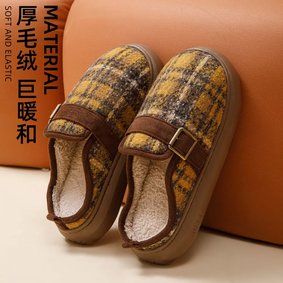 2026 New Cotton Slippers for Women, Autumn and Winter, Fleece-Lined, Warm, Indoor, Non-Slip, Anti-Odor, Couple's Cotton Slippers, Men's Winter