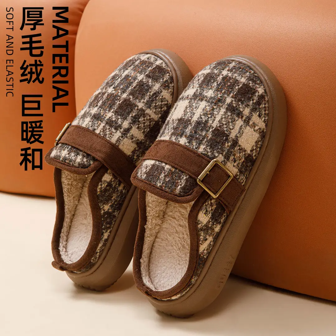 2026 New Cotton Slippers for Women, Autumn and Winter, Fleece-Lined, Warm, Indoor, Non-Slip, Anti-Odor, Couple's Cotton Slippers, Men's Winter