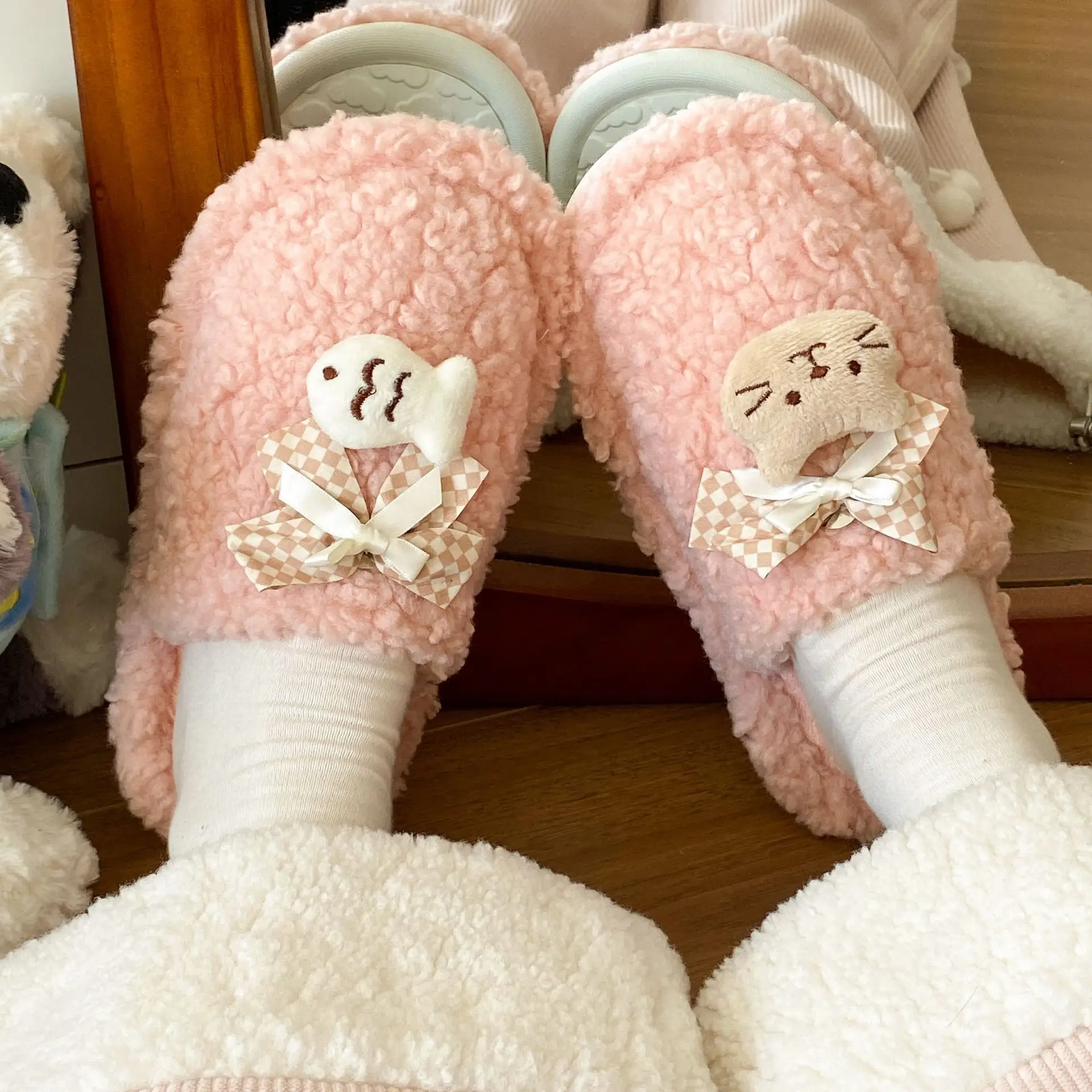 Women's Velvet Bow Slippers Winter Warm Cotton - Image 6