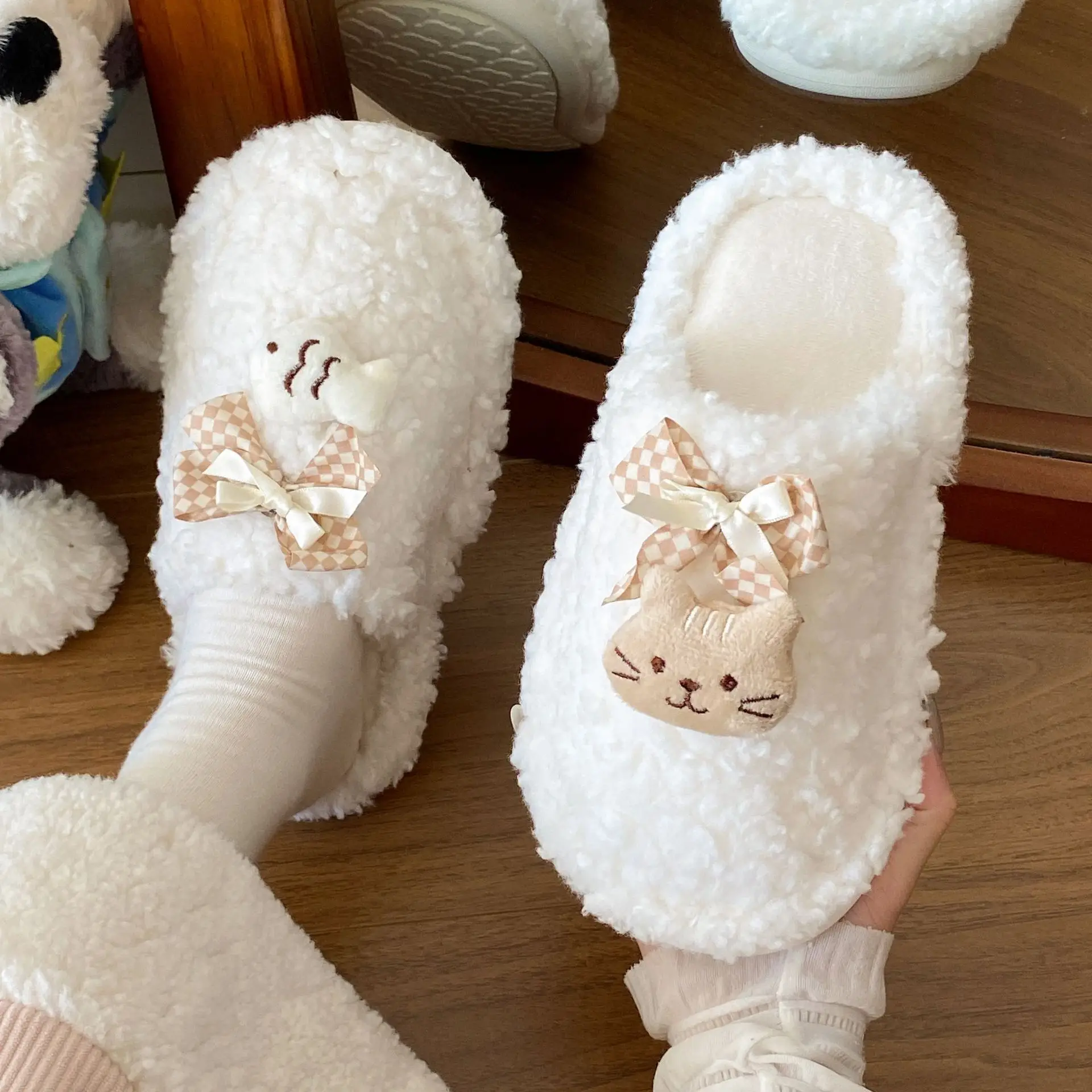 Women's Velvet Bow Slippers Winter Warm Cotton - Image 7