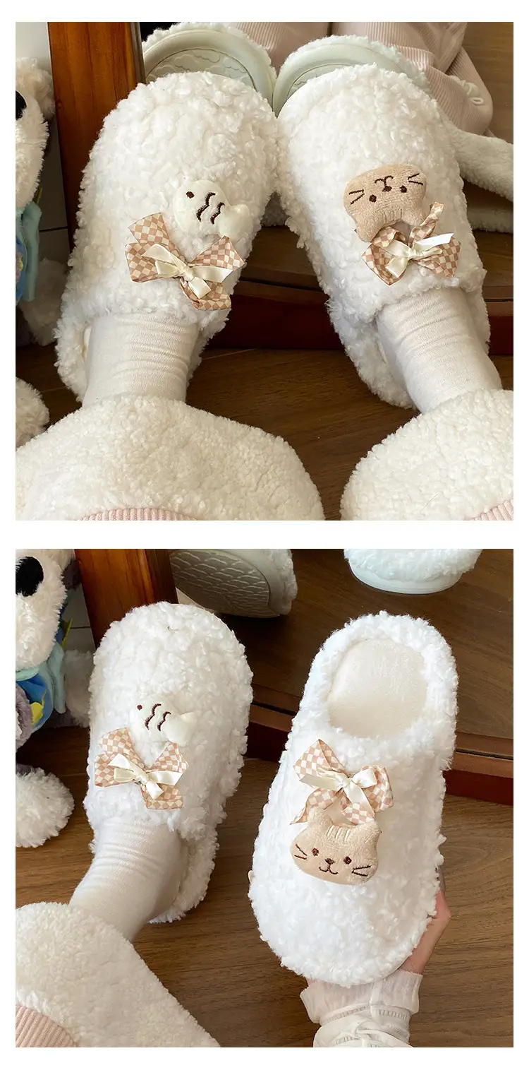 Women's Velvet Bow Slippers Winter Warm Cotton — feature 11