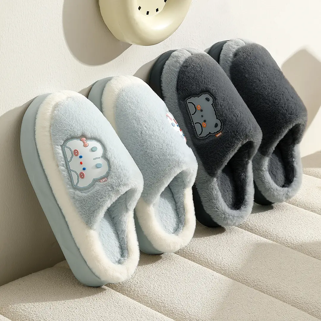 Men's Autumn and Winter 2025 New Indoor Home Thick-Soled Warm Plush Cotton Slippers for Women