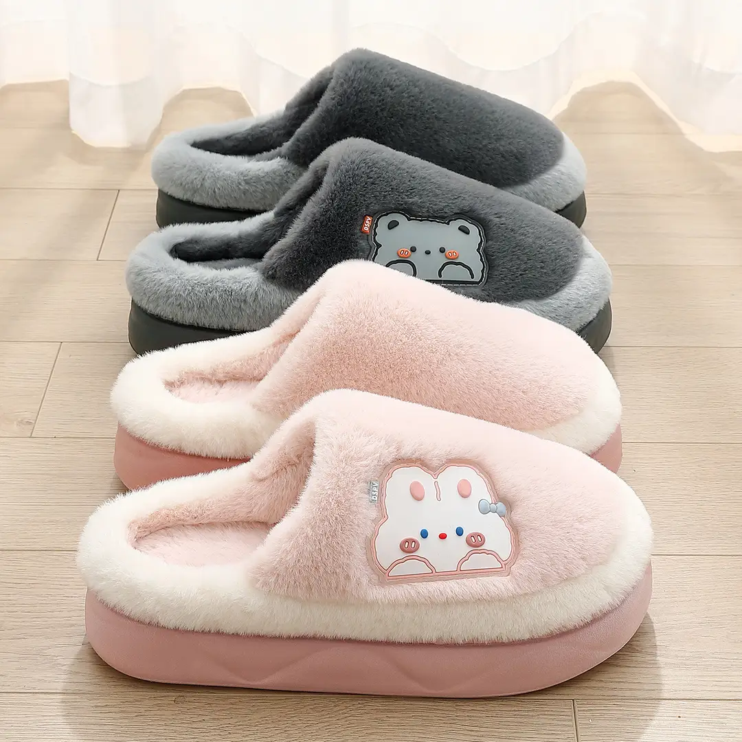 Men's Autumn and Winter 2025 New Indoor Home Thick-Soled Warm Plush Cotton Slippers for Women