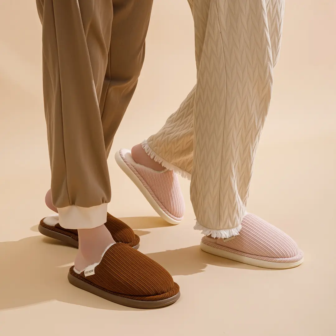 Corduroy Silent Cotton Slippers for Men 2026 Autumn and Winter New Style Indoor Warm Fleece-Lined Home Non-Slip Floor Slippers for Women