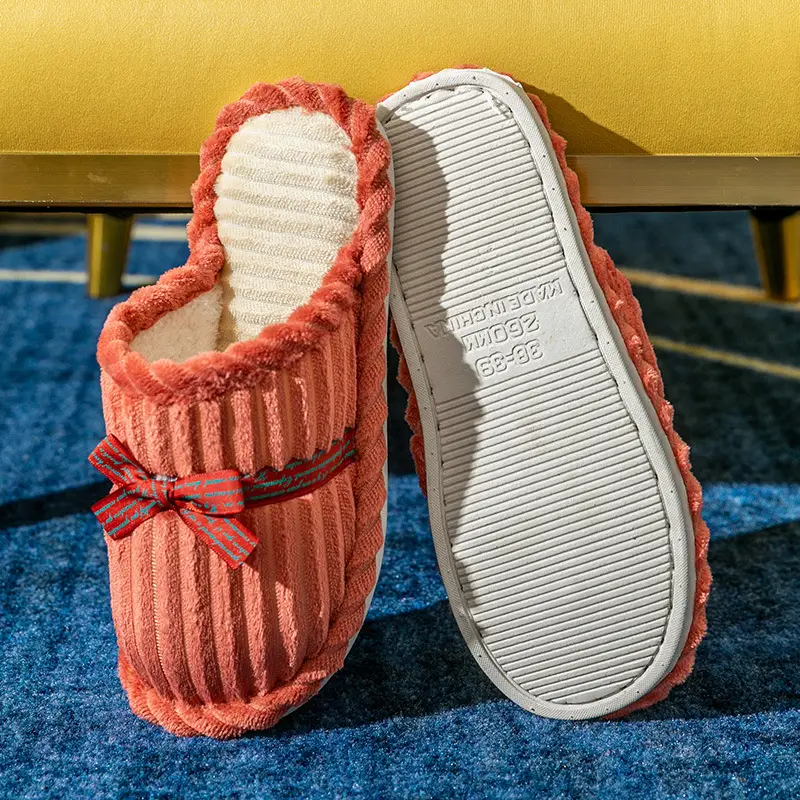 Non-Slip Cotton Slippers for Women in Autumn and Winter Indoor Home Couple Silent Fleece-Lined Warm Slippers Plush Confinement Cotton Slippers