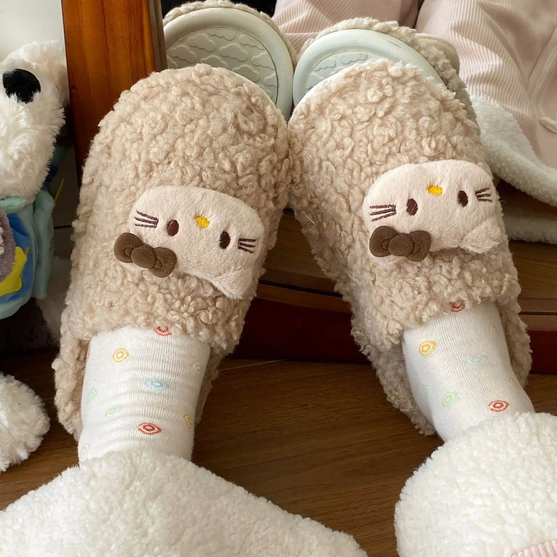 Hello Kitty Furry Slippers Women Warm Autumn Winter - Image 6