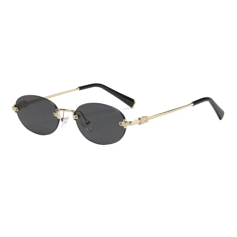 High-End Rimless Sunglasses for Women Gold Metal Black Lens - Image 13