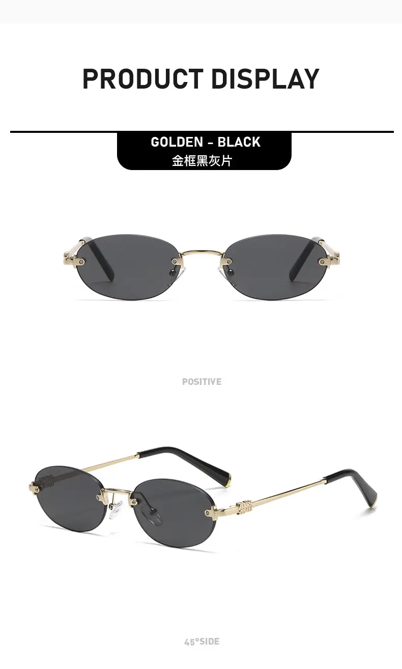 High-End Rimless Sunglasses for Women Gold Metal Black Lens — feature 10