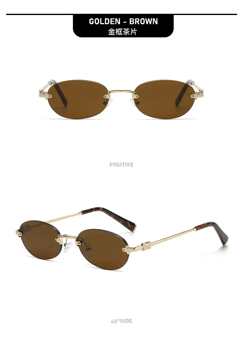 High-End Rimless Sunglasses for Women Gold Metal Black Lens — feature 11