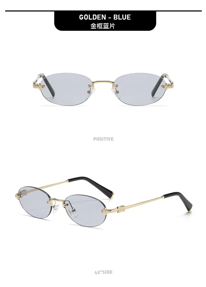 High-End Rimless Sunglasses for Women Gold Metal Black Lens — feature 12