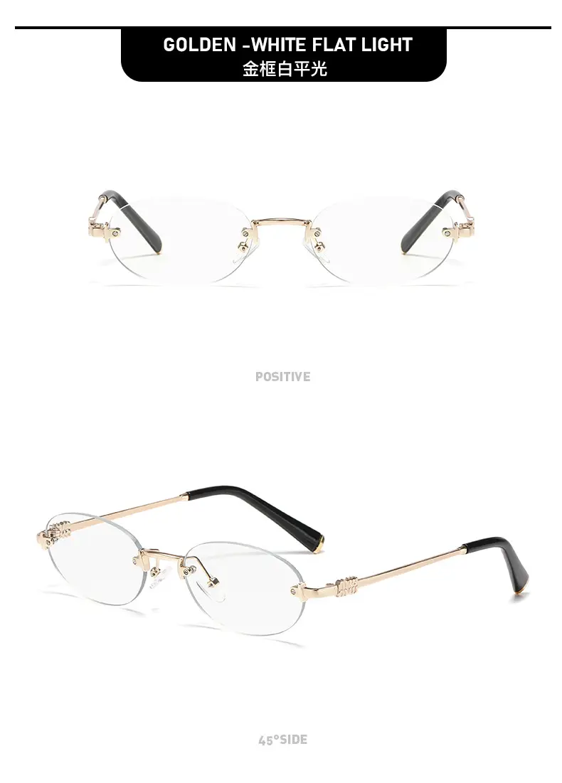 High-End Rimless Sunglasses for Women Gold Metal Black Lens — feature 16