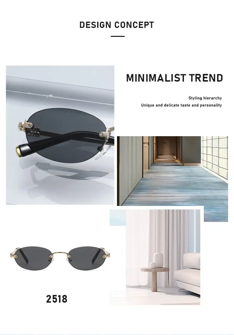 High-End Rimless Sunglasses for Women Gold Metal Black Lens — feature 3
