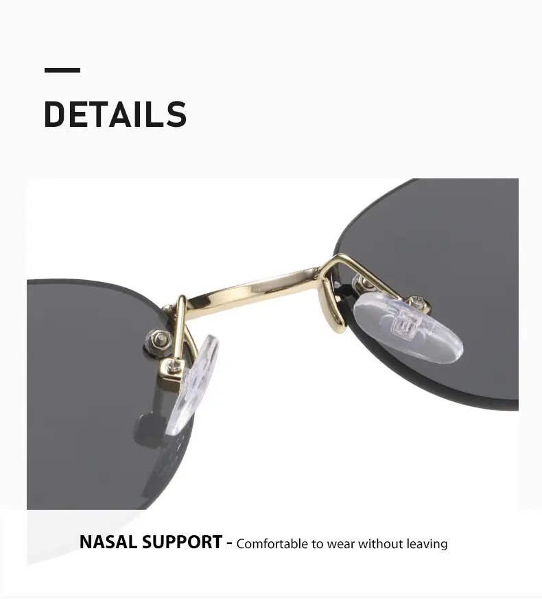 High-End Rimless Sunglasses for Women Gold Metal Black Lens — feature 7