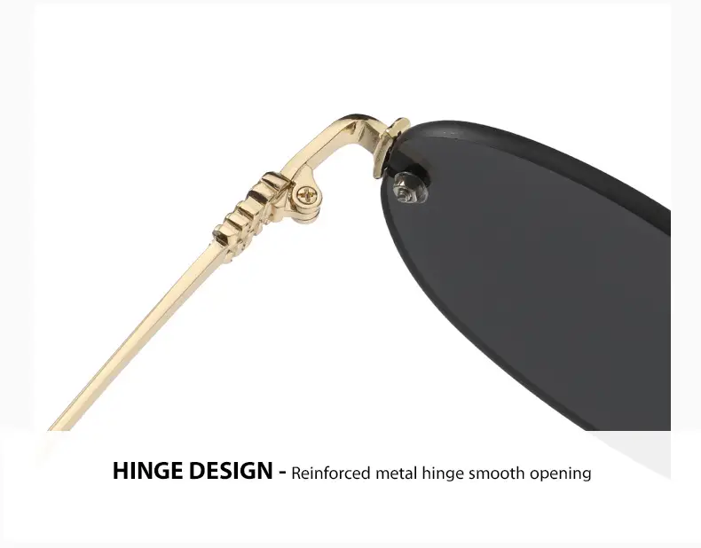High-End Rimless Sunglasses for Women Gold Metal Black Lens — feature 8