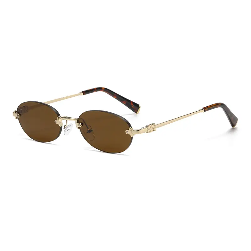 High-End Rimless Sunglasses for Women Gold Metal Black Lens - Image 2