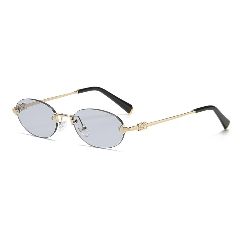 High-End Rimless Sunglasses for Women Gold Metal Black Lens - Image 3