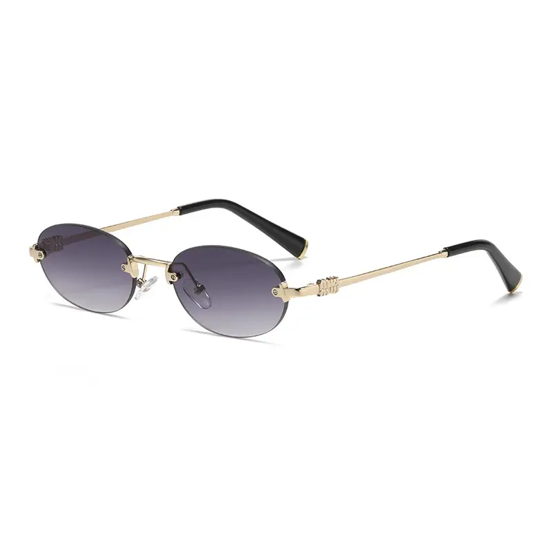 High-End Rimless Sunglasses for Women Gold Metal Black Lens - Image 4