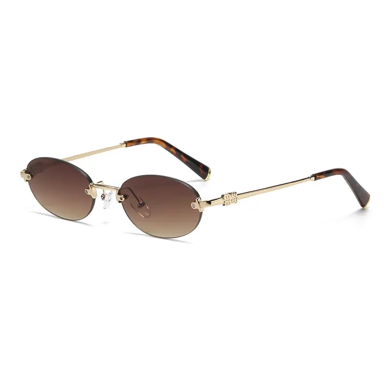 High-End Rimless Sunglasses for Women Gold Metal Black Lens - Image 6