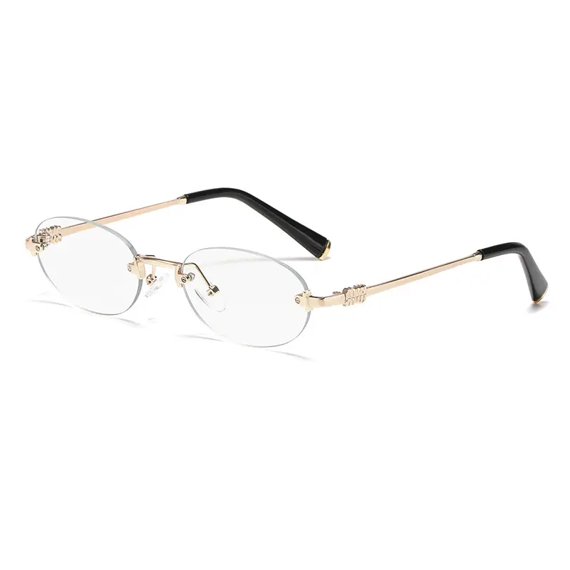 High-End Rimless Sunglasses for Women Gold Metal Black Lens - Image 7