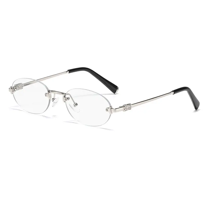 High-End Rimless Sunglasses for Women Gold Metal Black Lens - Image 8