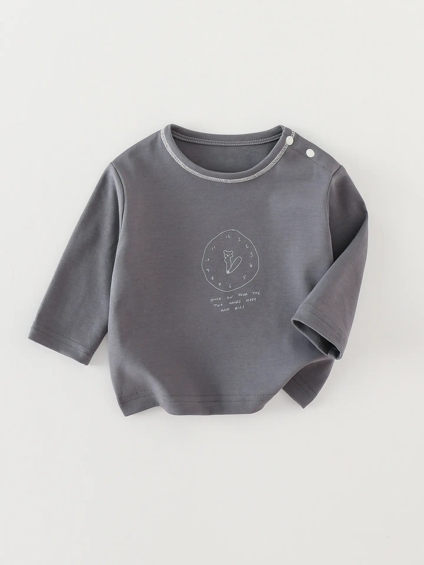 2025 Kids T-Shirt Grey Long Sleeve Korean Style - Image 3