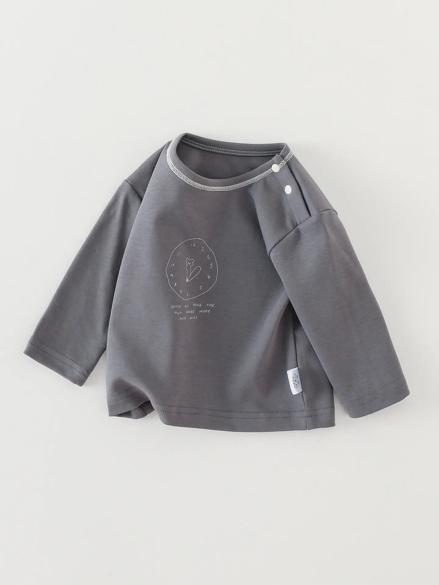 2025 Kids T-Shirt Grey Long Sleeve Korean Style - Image 4