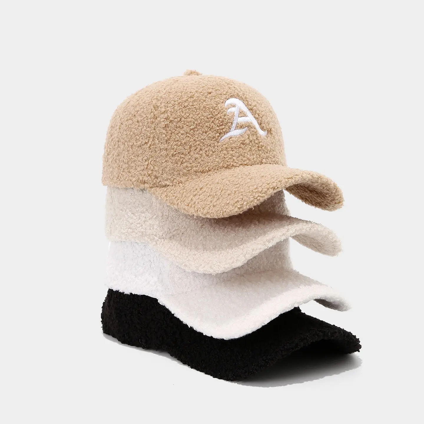Winter Plush Cap Beige White Letter Men Women - Image 6