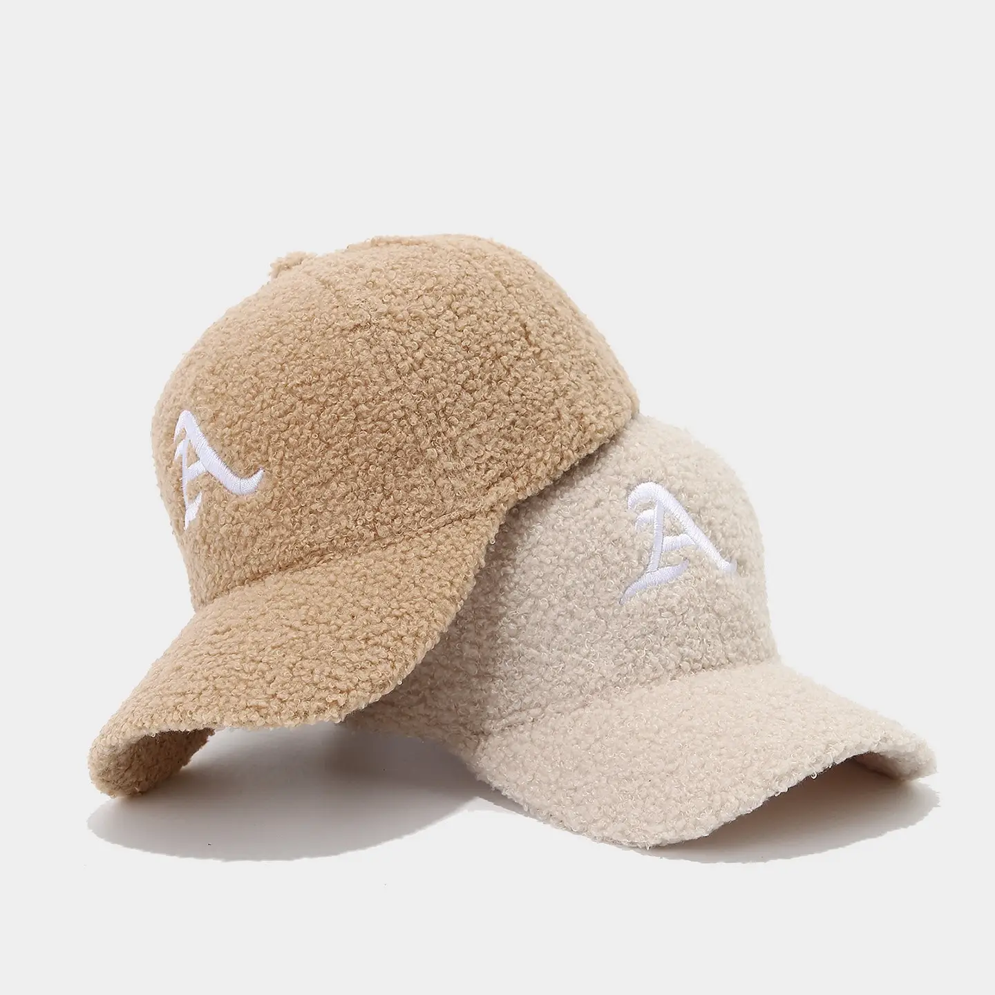 Winter Plush Cap Beige White Letter Men Women - Image 7