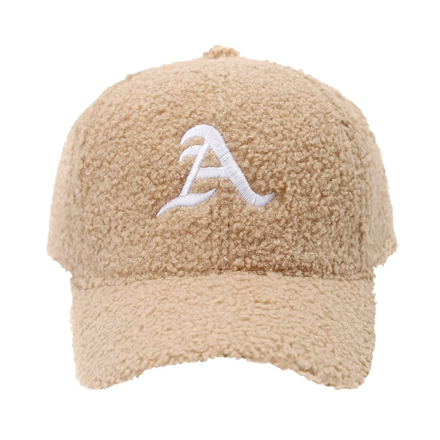 Winter Plush Cap Beige White Letter Men Women - Image 9