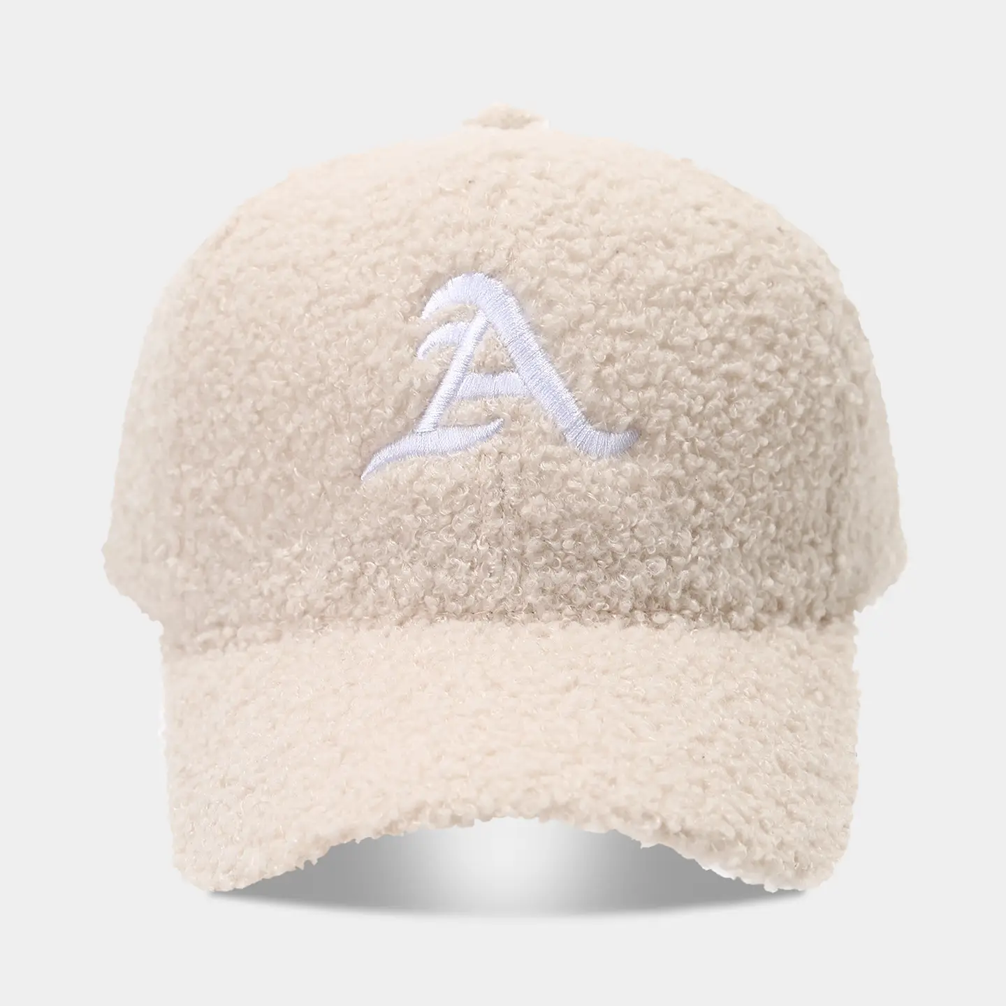 Winter Plush Cap Beige White Letter Men Women - Image 3