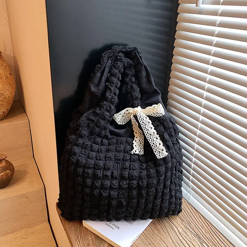 Pink Bubble Pleated Shoulder Bag for Women - Image 8