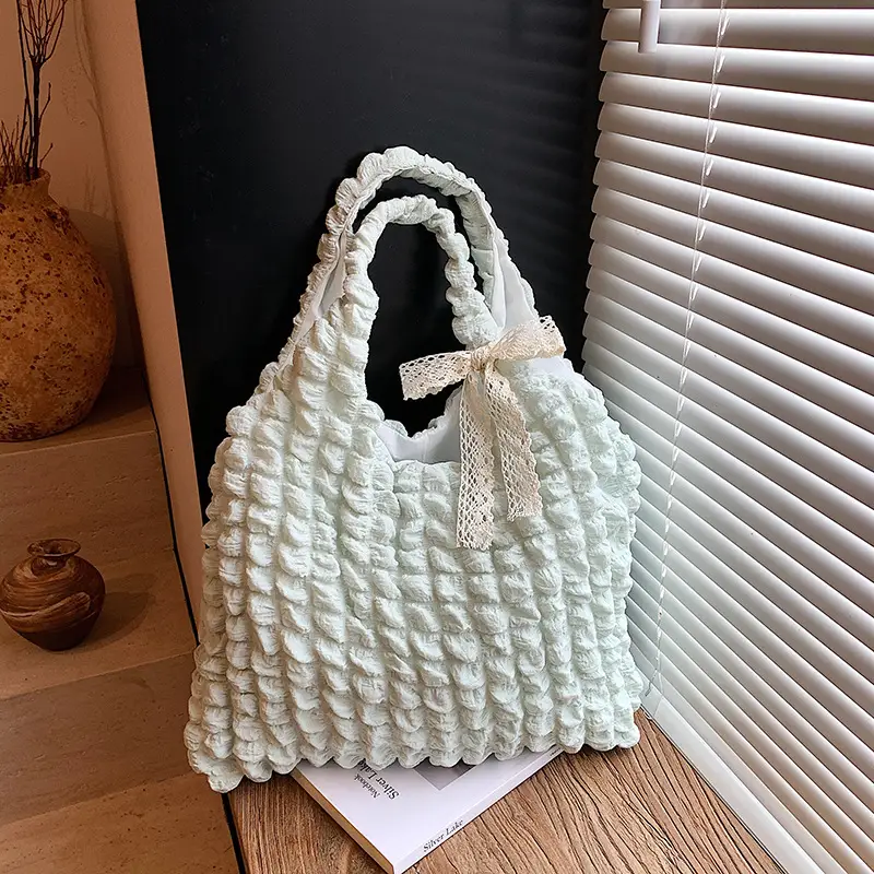 Pink Bubble Pleated Shoulder Bag for Women - Image 9