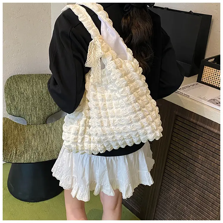Pink Bubble Pleated Shoulder Bag for Women — feature 13