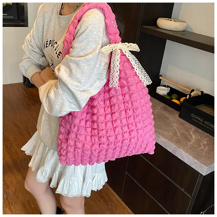 Pink Bubble Pleated Shoulder Bag for Women — feature 15