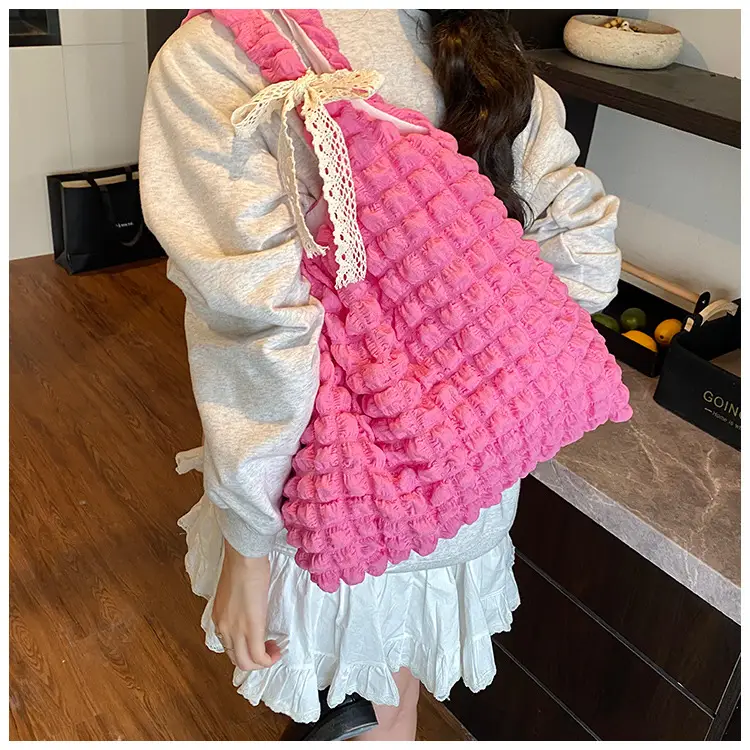 Pink Bubble Pleated Shoulder Bag for Women — feature 16