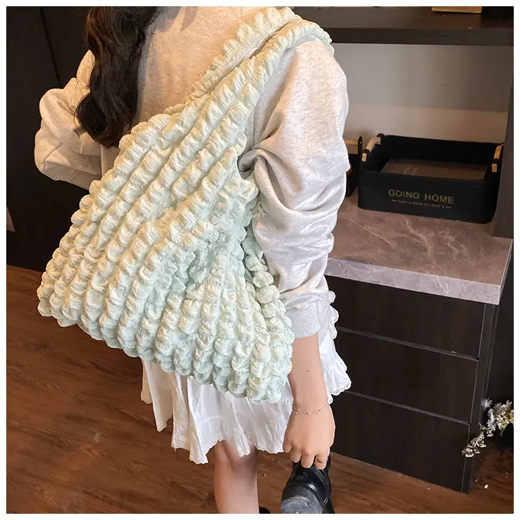 Pink Bubble Pleated Shoulder Bag for Women — feature 17
