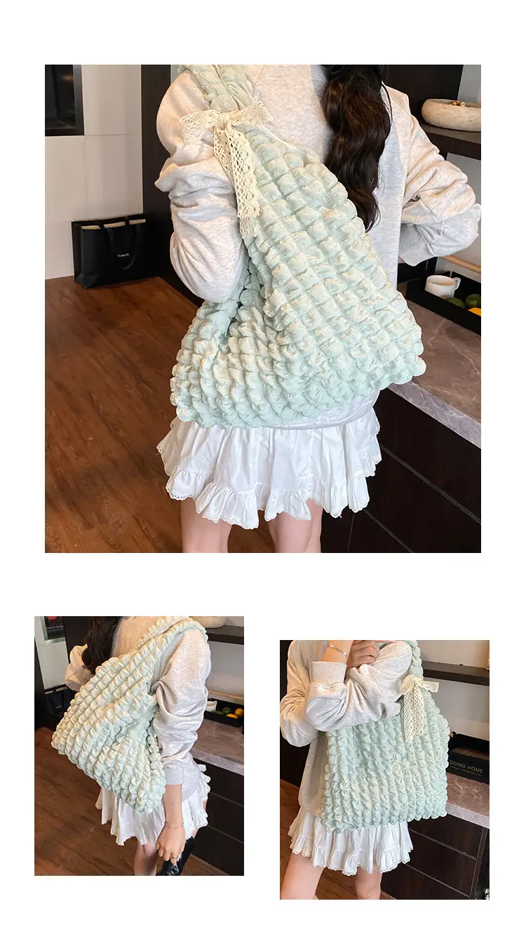 Pink Bubble Pleated Shoulder Bag for Women — feature 21