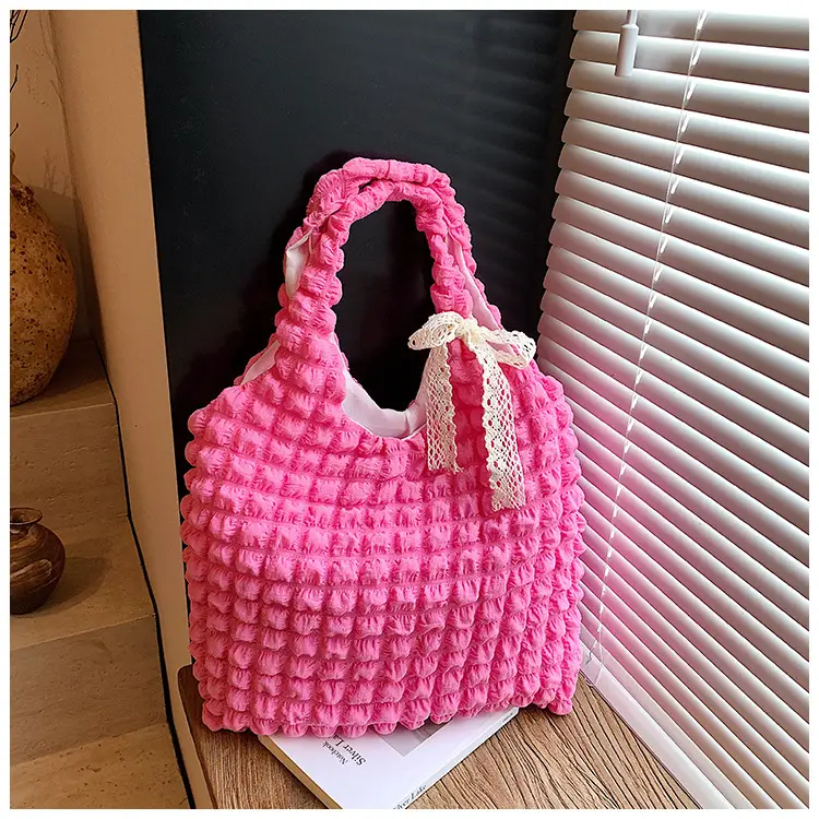 Pink Bubble Pleated Shoulder Bag for Women — feature 26