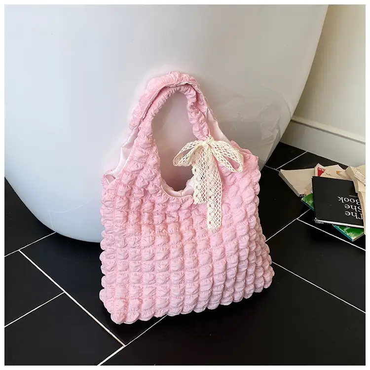 Pink Bubble Pleated Shoulder Bag for Women — feature 28