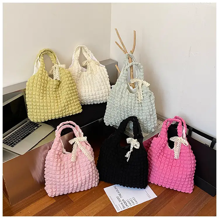 Pink Bubble Pleated Shoulder Bag for Women — feature 30