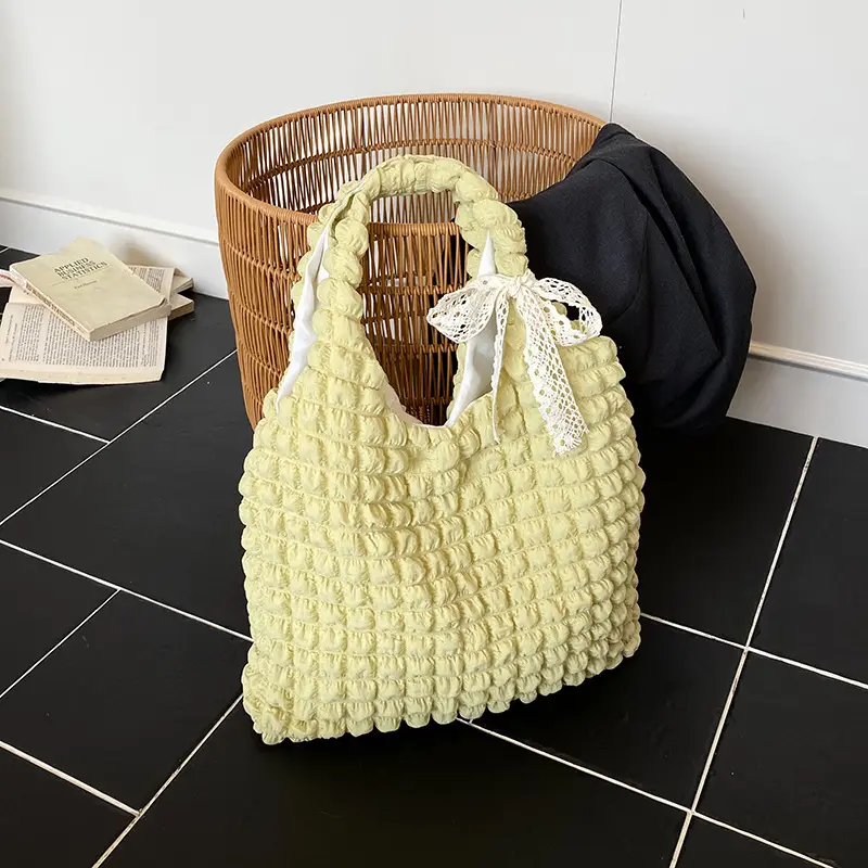 Pink Bubble Pleated Shoulder Bag for Women - Image 3