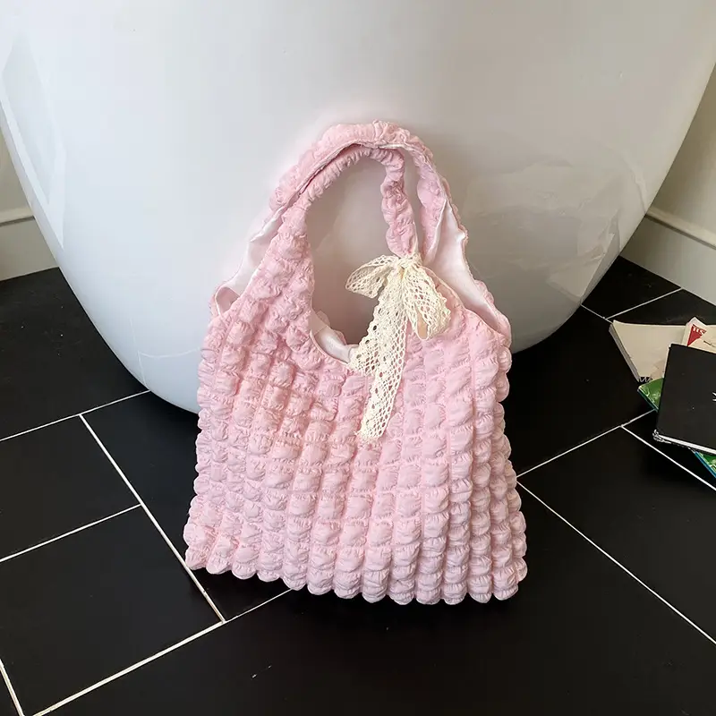 Pink Bubble Pleated Shoulder Bag for Women - Image 5