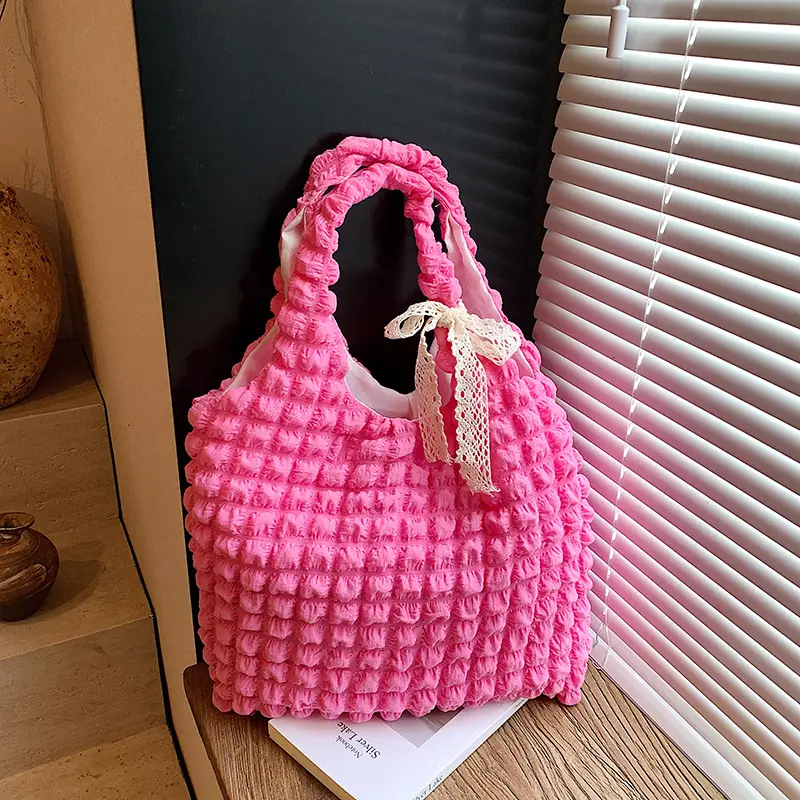 Pink Bubble Pleated Shoulder Bag for Women - Image 6