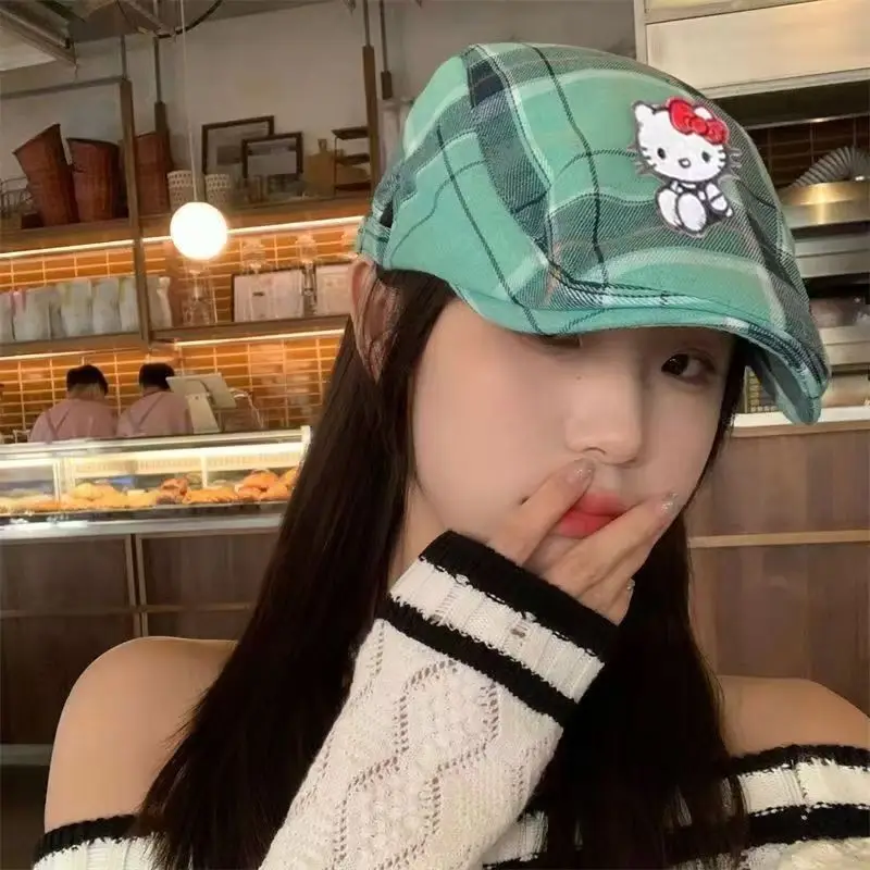 New Dopamine Beret for Women Face-Slimming Duckbill Plaid Kitty - Image 5