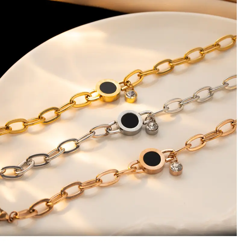 Gold Chain Bracelet with Black Diamond & Crystal Drop — feature 27
