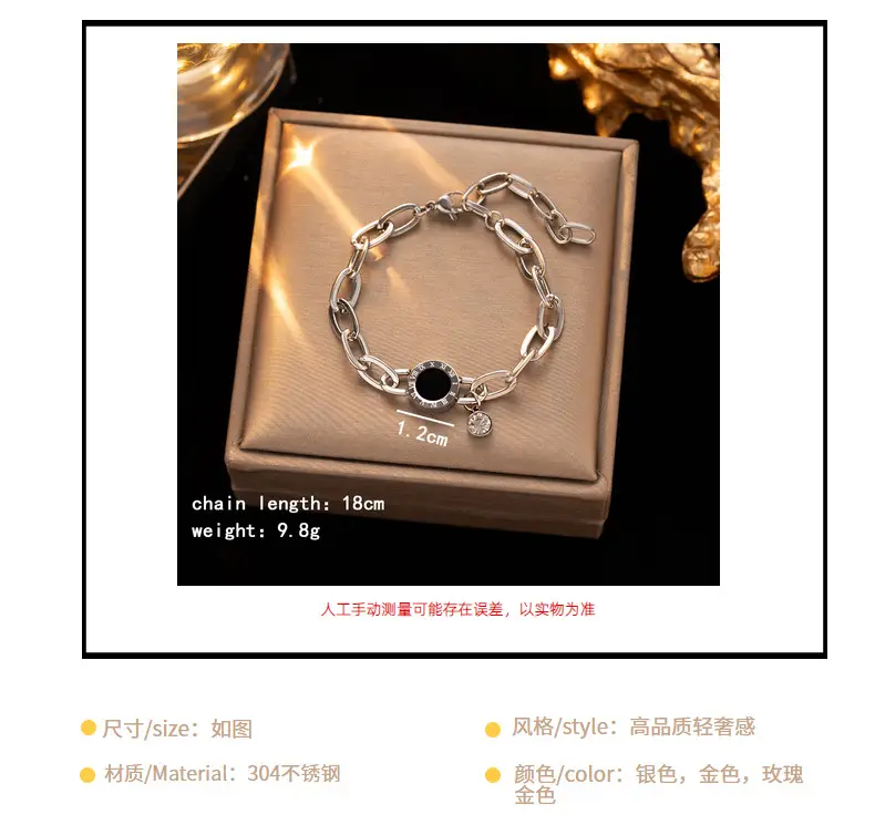 Gold Chain Bracelet with Black Diamond & Crystal Drop — feature 29