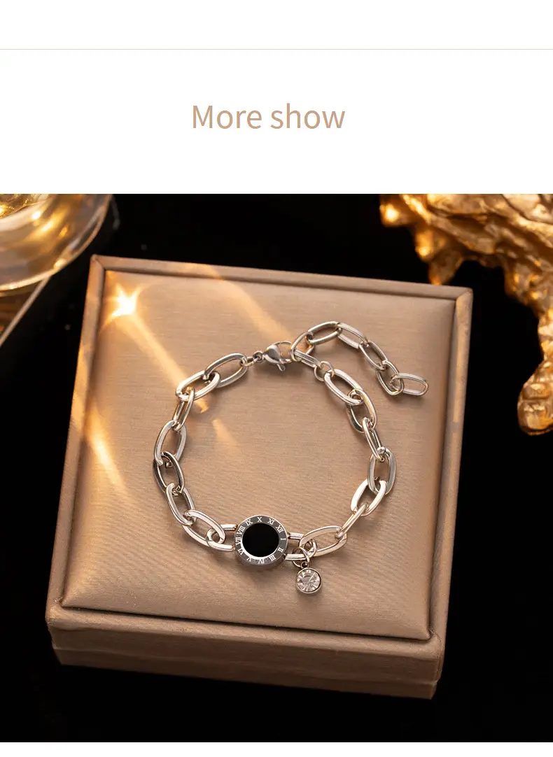 Gold Chain Bracelet with Black Diamond & Crystal Drop — feature 30