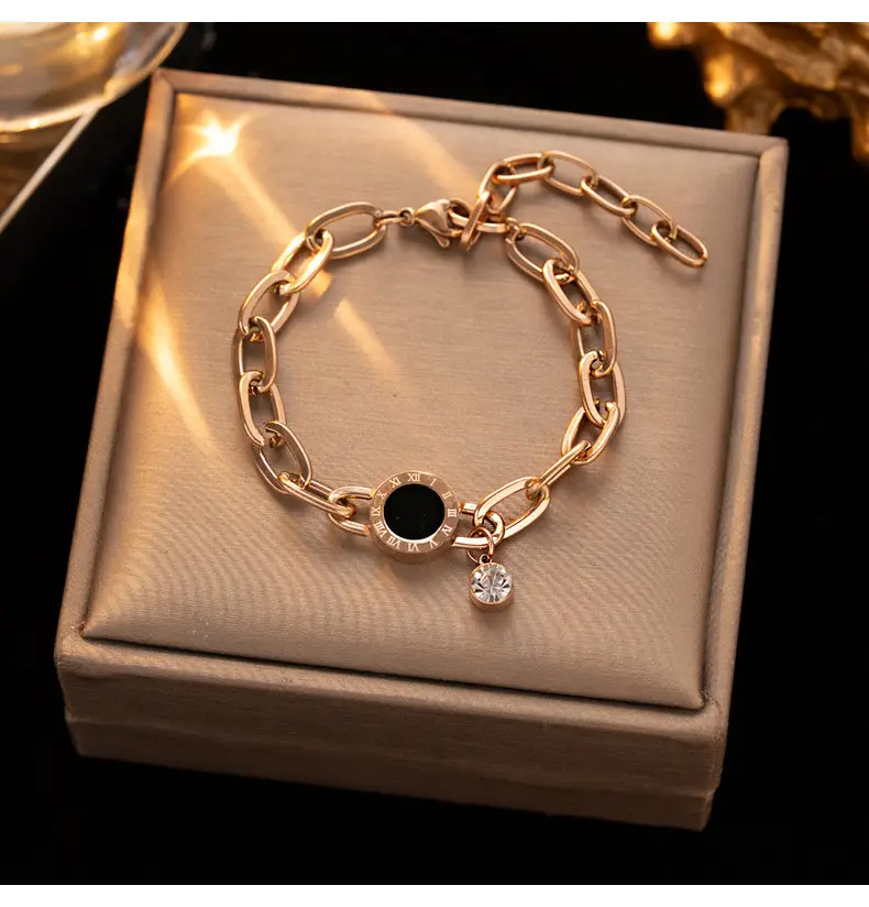 Gold Chain Bracelet with Black Diamond & Crystal Drop — feature 32